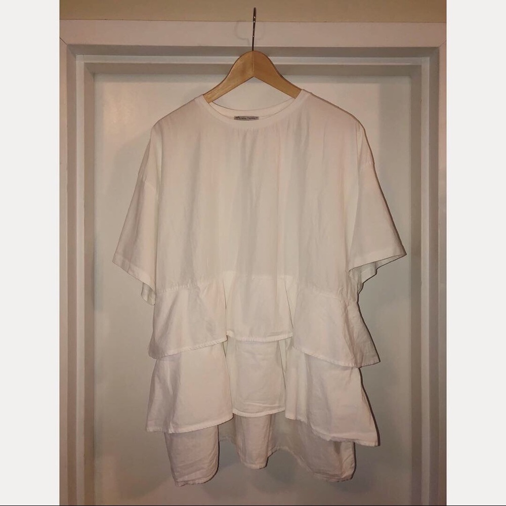 Zara Oversized Teared Ruffle S/s Top